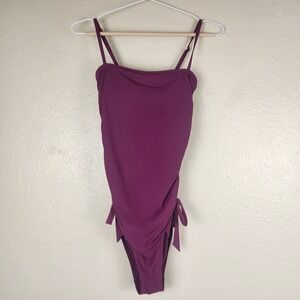 Athleta Swimsuit Womens Small Plum One Piece Ruched Adjustable Straps Side Tie